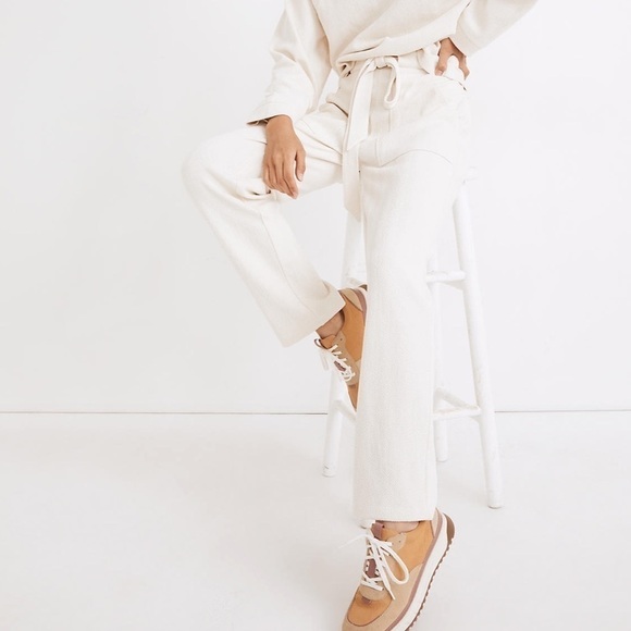 Madewell brushed herringbone jacquard tie waist tapered pants alabaster - Picture 1 of 6